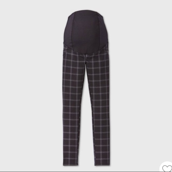 Isabel Maternity Crossover Panel Ponte Pants - Black Plaid - Picture 1 of 16